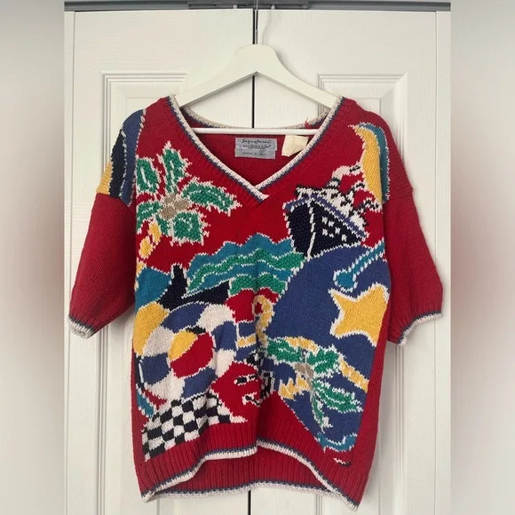 Short sleeved Vintage Sweater. Beach/Sailor themed. - Picture 2 of 3